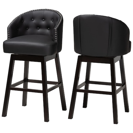 Baxton Studio Black Faux Leather Tufted Swivel Barstool with Nail heads Trim 120-6596